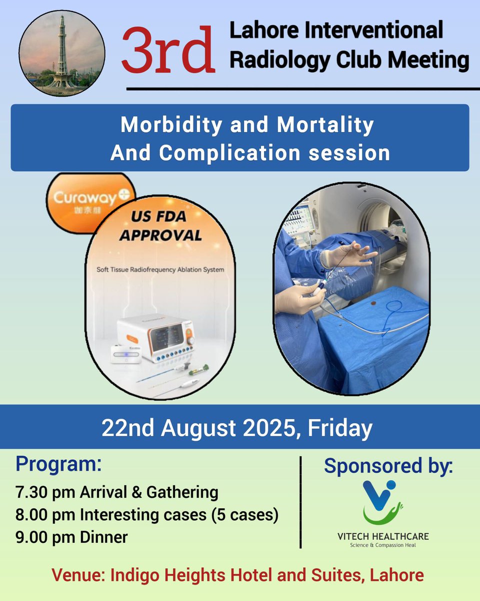 📢 PAIRS is excited to support the 3rd Lahore Interventional Radiology Club Meeting on August 22, 2025!

✨  Don't miss this opportunity to expand your knowledge and connect with peers!

📅 Date: August 22, 2025
📍 Venue: Indigo Heights Hotel and Suites Lahore