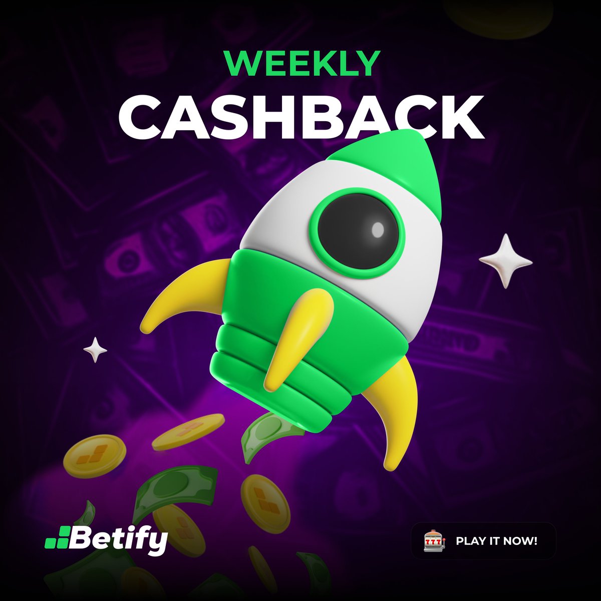 Betify Weekly Cashback 💸

Active players, it’s time to enjoy your rewards🤑
Every week, we’re giving back with cashback for your activity💰

1⃣ 💚 + RT ♻️
2⃣ Drop your Betify🆔 &amp; tell us how you’re using your cashback for a chance to win a 🎁

👉betify.bio
