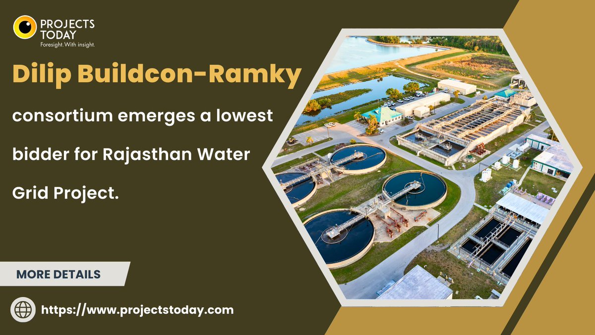 Projects Today (@projects_today) on Twitter photo Dilip Buildcon (DBL), through its joint venture with Ramky Infrastructure under the “DBL-RAMKY Consortium,” has emerged as the lowest (L-1) #bidder for the #Rajasthan Water Grid Project.
To read more: shorturl.at/Y3V5L
<a href="/dilipbuildcon/">Dilip Buildcon</a> <a href="/ramkianofficial/">Ramky Group</a>
#DilipBuildcon Dilip Buildcon (DBL), through its joint venture with Ramky Infrastructure under the “DBL-RAMKY Consortium,” has emerged as the lowest (L-1) #bidder for the #Rajasthan Water Grid Project.
To read more: shorturl.at/Y3V5L
<a href="/dilipbuildcon/">Dilip Buildcon</a> <a href="/ramkianofficial/">Ramky Group</a>
#DilipBuildcon