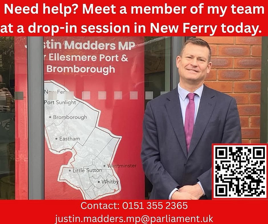 Constituents are welcome to drop by and speak with a member of my team today (Monday, August 18) at New Ferry Community Land Trust office, 78 New Chester Road, New Ferry.
From 10am and 4pm, no appointment is necessary.
New Ferry drop-in sessions are held every 1st &amp; 3rd Monday