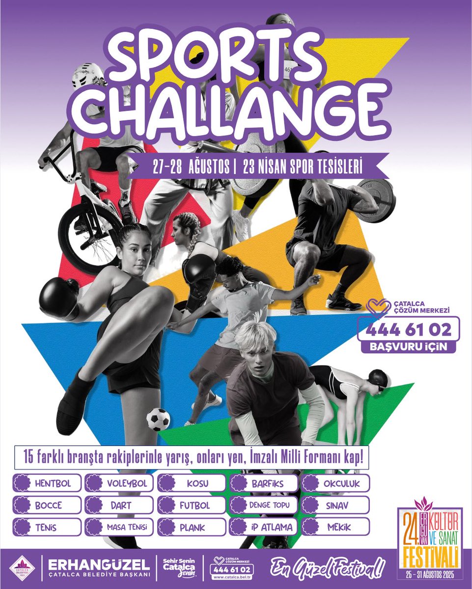 Spor ve eğlence dolu bir festivale hazır mısınız? 

🏀 Streetball Turnuvası
🎮 PlayStation Turnuvası
🏃‍♂️ Çatalca Maratonu
💪 Sports Challenge

Birbirinden değerli ödüller, rekabet ve eğlence bu festivalde sizleri bekliyor!
Sen de hemen başvur, hem sporla hem de heyecan dolu
