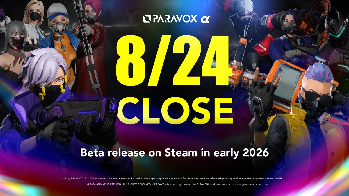 ＼α版終了のお知らせ！／
α版一緒に走り切っていただいた全てのユーザーの皆様ありがとうございます💪
PARAVOXは8/24(日) 23:59（JST）でα版の一般公開をクローズします。

2026年のSteamリリースに向けて、
新モード／UI刷新／機能強化を詰め込んだ大型アップデートを仕込んでいきますので、