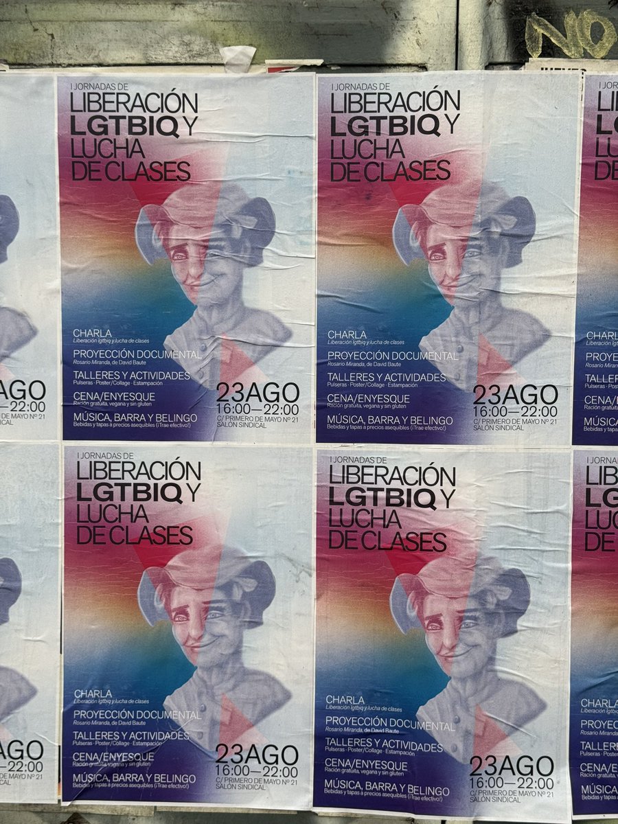 El próximo sábado 23 de agosto hay unas jornadas de liberación LGTBIQ+ y la lucha de clases en Las Palmas, en el salón sindical:

Talleres, charla, proyeccion documental, música, barra, y una ración gratuita de cena para asistentes.
