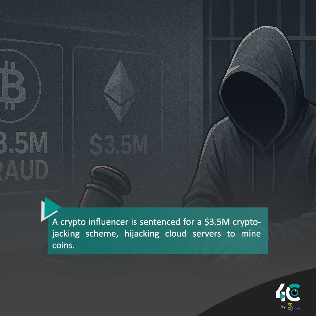 4cby360's tweet image. ⚖️ A crypto influencer is sentenced for a $3.5M cryptojacking scheme, hijacking cloud servers to mine coins. ☁️💸
Crime doesn’t pay in Web3.

#Crypto #Crime #CryptoInfluencer #BlockchainSecurity #Web3Risks #CryptoNews #DigitalAssets #CloudSecurity #CryptoScams #4cby360
