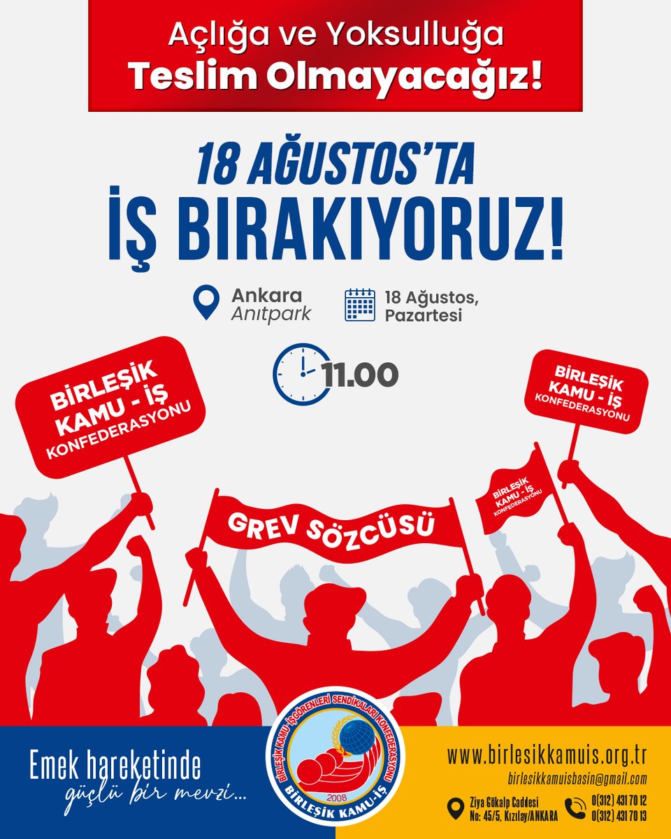 Açlık ve sefalet zamanına karşı onurlu bir yaşam için bugün İş Bırakıyoruz!
#SefaletTeklifineCevabımızGrev