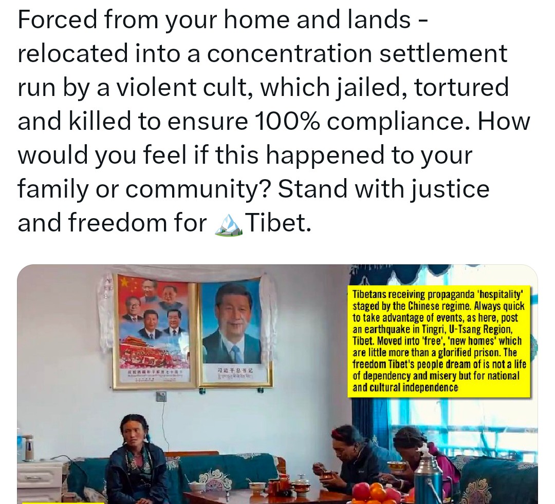 རང་གི་ཁྱིམ་གཞིས་དང་ས་ཞིང་དང་ཁ་བྲལ་ནས་དྲག་ཤུགས་ལོག་ཆོས་དོ་དམ་གྱི་གཅིག་སྡུད་གཏན་སྡོད་བྱེད་ས་ཞིག་ཏུ་བསྐྱར་དུ་བཀོད་སྒྲིག་བྱེད་དུ་བཅུག་པ་དང་། རྩ་འཛུགས་དེས་བཙོན་འཇུག་དང་། ཁྲིམས་གཅོད། བསད་戮 པ་བཅས་ལ་ཁག་ཐེག་བྱས་ནས་བརྒྱ་ཆ་100ལ་བརྩི་སྲུང་ཞུ་དགོས། 
<a href="/Jingjing_Li/">Li Jingjing 李菁菁</a> <a href="/mike877711/">མཐོ་སྒང་གི་འབྲོག་ཕྲུག（互Fo互Zan）</a>
#StandWithTibet