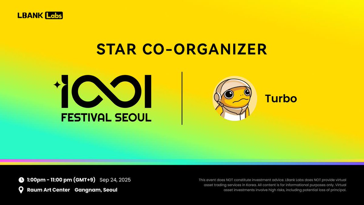 Hyped to co-organize the wildest Crypto x K-Pop night in Seoul 🎶

1001 Festival is happening Sept 24 at RAUM Art Center 🔥

Blockchain, bass and pure hype await. Don’t miss it.

🎟️ Register: lu.ma/mxr8bwg1