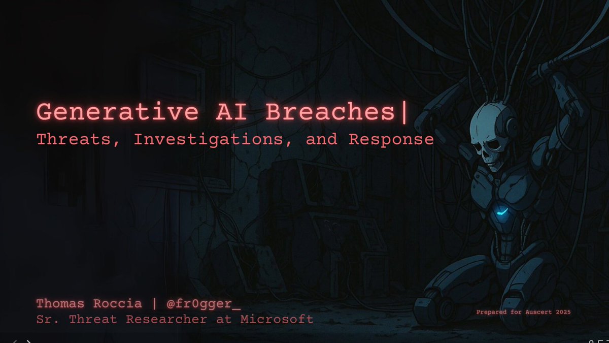 🤓 I just published my <a href="/AusCERT/">AUSCERT</a> talk titled “Generative AI Breaches: Threats, Investigations, and Response.”

In this presentation, I explain how to protect and investigate AI breaches. Small thread 🧵👇