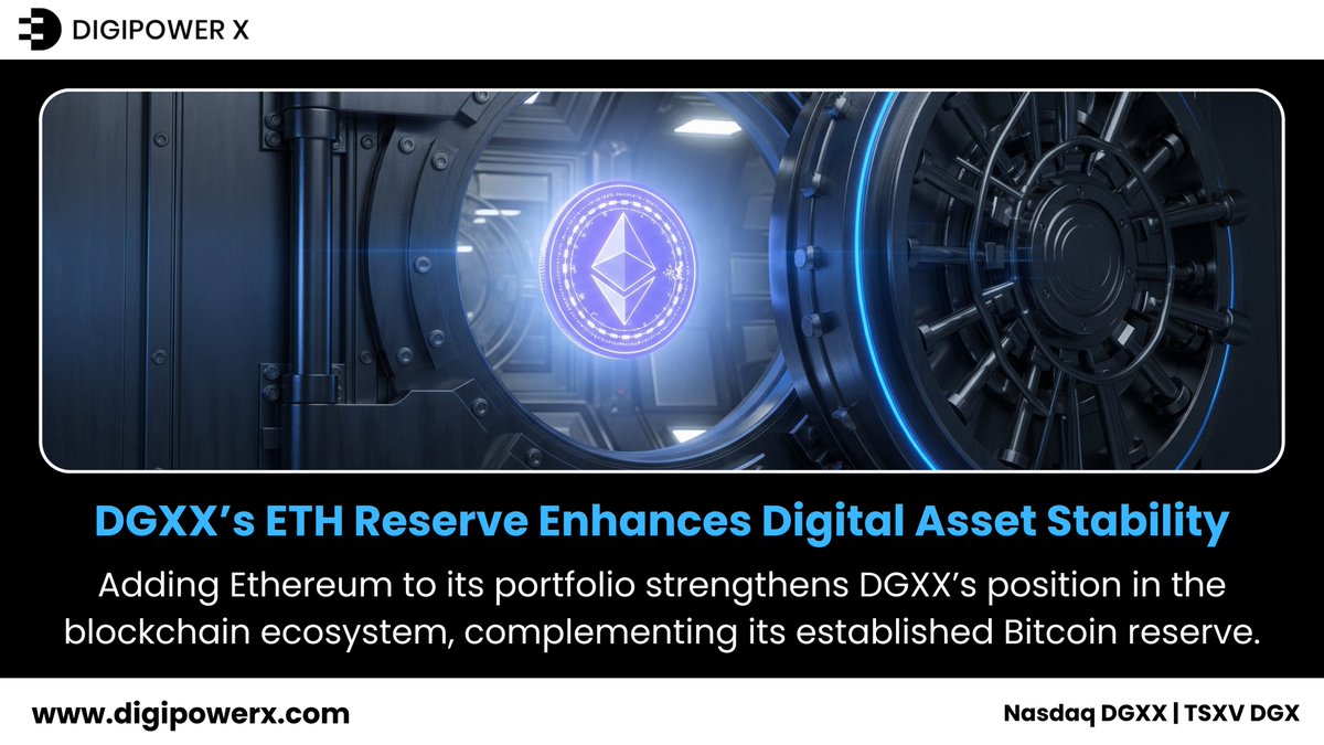 DigiPower X (@digipowerx) on Twitter photo <a href="/DigipowerX/">DigiPower X</a> Inc. (NASDAQ: DGXX / TSXV: DGX) is enhancing its digital asset reserve by adding Ethereum to its portfolio, reinforcing stability and diversification alongside its Bitcoin holdings.
Strategic Highlights
• Diversified holdings by converting cash into 516.64 ETH <a href="/DigipowerX/">DigiPower X</a> Inc. (NASDAQ: DGXX / TSXV: DGX) is enhancing its digital asset reserve by adding Ethereum to its portfolio, reinforcing stability and diversification alongside its Bitcoin holdings.
Strategic Highlights
• Diversified holdings by converting cash into 516.64 ETH