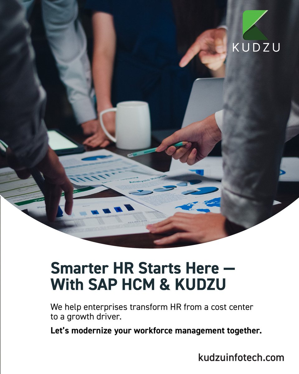 kudzu_infotech's tweet photo. HR is more than just hiring.
SAP HCM (Human Capital Management) and KUDZU give your HR team tools to lead strategy, not just process.
#SapHCM #FutureOfHR #KUDZUcarousel https://t.co/T3Q4Gn2ZRl