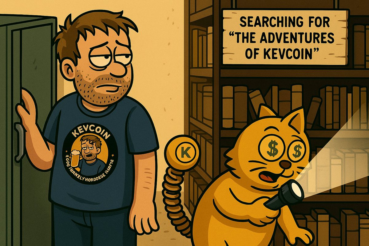KevCoin_'s tweet photo. 📖 EP21: Goldtail digs through the dusty library for the legendary KevCoin comic… while Kev is just hunting for the beer fridge 🍺😂
#KevCoin #Crypto #MemeCoin #Goldtail #CryptoAdventure #Web3 #Blockchain #Degenerate #ComicHunt https://t.co/uALoXIMBvq