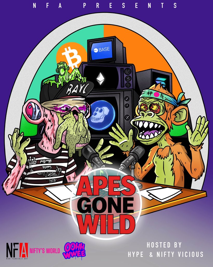 Non-Fungible Art Inc (@nfa_inc) on Twitter photo Our <a href="/NFA_Inc/">Non-Fungible Art Inc</a> space is back this Wednesday for 2 hours starting at 4PM PST | 7PM EST.
We have now also rebranded to "Apes Gone Wild" with your hosts <a href="/SidneyRichlin/">Nifty Vicious</a> and <a href="/morethenhype/">HYPE</a> to bring you new guests, and projects building in web3.
To kick it all off we are excited to Our <a href="/NFA_Inc/">Non-Fungible Art Inc</a> space is back this Wednesday for 2 hours starting at 4PM PST | 7PM EST.
We have now also rebranded to "Apes Gone Wild" with your hosts <a href="/SidneyRichlin/">Nifty Vicious</a> and <a href="/morethenhype/">HYPE</a> to bring you new guests, and projects building in web3.
To kick it all off we are excited to