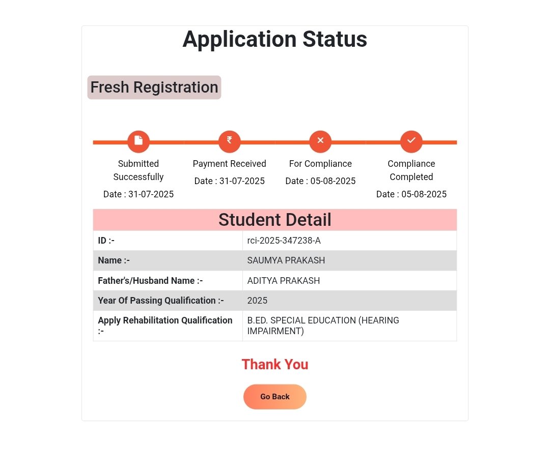 SAUMYAPRAKASH15's tweet photo. @dpradhanbjp  Sir, My RCI CERTIFICATE is not generated yet.  Late generation of CRR No. will affect my eligibility to apply for SPECIAL EDUCATOR post due to unavailability of RCI REGISTRATION.
Kindly look and order the @RCIGovIndia to generate my CRR No. and RCI certificate. https://t.co/myVY3tVy34