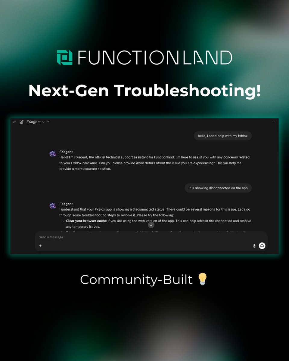 functionland's tweet image. Community members building on functionland tech!
Here’s a preview of an advanced AI agent for troubleshooting the FxBlox that will run directly on FxBlox! Thanks to Solo, this is being made possible 🥳

#Functionland #FxBlox #Web3Storage #DecentralizedTech #AI #AIAgent #EdgeAI…