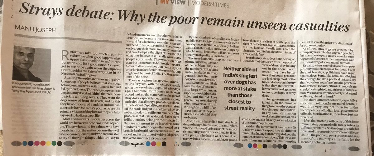 Rajesh Lalwani (@rajeshlalwani) on Twitter photo “As of now, stray dogs are protected by exemplary laws. This has angered people. I feel many have developed a greater anger for dogs chiefly because of their annoyance with the moral swag of some animal activists.” <a href="/manujosephsan/">Manu Joseph</a> “As of now, stray dogs are protected by exemplary laws. This has angered people. I feel many have developed a greater anger for dogs chiefly because of their annoyance with the moral swag of some animal activists.” <a href="/manujosephsan/">Manu Joseph</a>