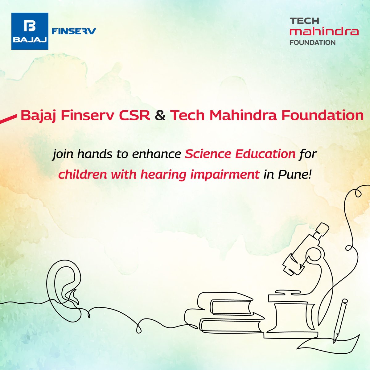 techmahindracsr's tweet image. 𝐂𝐨𝐥𝐥𝐚𝐛𝐨𝐫𝐚𝐭𝐢𝐨𝐧 𝐟𝐨𝐫 𝐈𝐧𝐜𝐥𝐮𝐬𝐢𝐯𝐞 𝐒𝐜𝐢𝐞𝐧𝐜𝐞 𝐄𝐝𝐮𝐜𝐚𝐭𝐢𝐨𝐧 𝐢𝐧 𝐏𝐮𝐧𝐞
We are delighted to announce that @Bajaj_Finserv CSR and Tech Mahindra Foundation have come together to make #ScienceLearning more #inclusive for #children with hearing…
