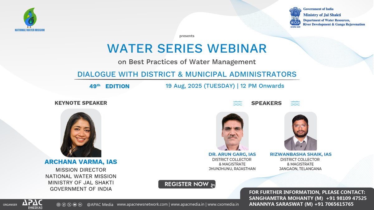 APAC Media (@apacnewsnetwork) on Twitter photo 49th Edition of Water Series Webinar on Best Practices of Water Management
Register Now: streamyard.com/watch/jivyTnze…
#APACMedia #49thEdition #WaterSeries #Webinar #WaterManagement | <a href="/Collector_JGN/">District Collector & Magistrate Jangaon</a> 49th Edition of Water Series Webinar on Best Practices of Water Management
Register Now: streamyard.com/watch/jivyTnze…
#APACMedia #49thEdition #WaterSeries #Webinar #WaterManagement | <a href="/Collector_JGN/">District Collector & Magistrate Jangaon</a>