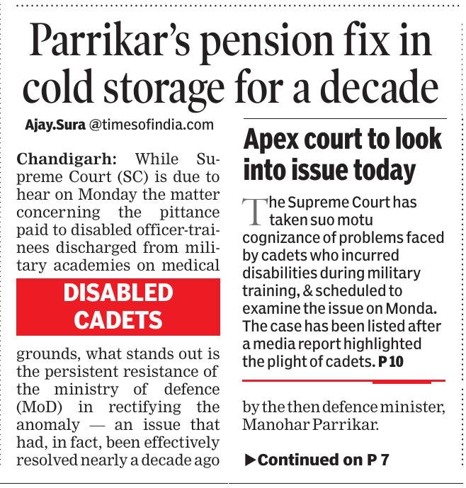 ajaysuraTOI's tweet image. What stands out is the persistent resistance of the MoD in rectifying the anomaly — an issue that had been effectively resolved nearly a decade ago by then defence minister #ManoharParrikar ⁦@Vedmalik1⁩ @SinghNavdeep⁩ ⁦@MajDPSingh⁩ ⁦@ChatyTheCheetah⁩