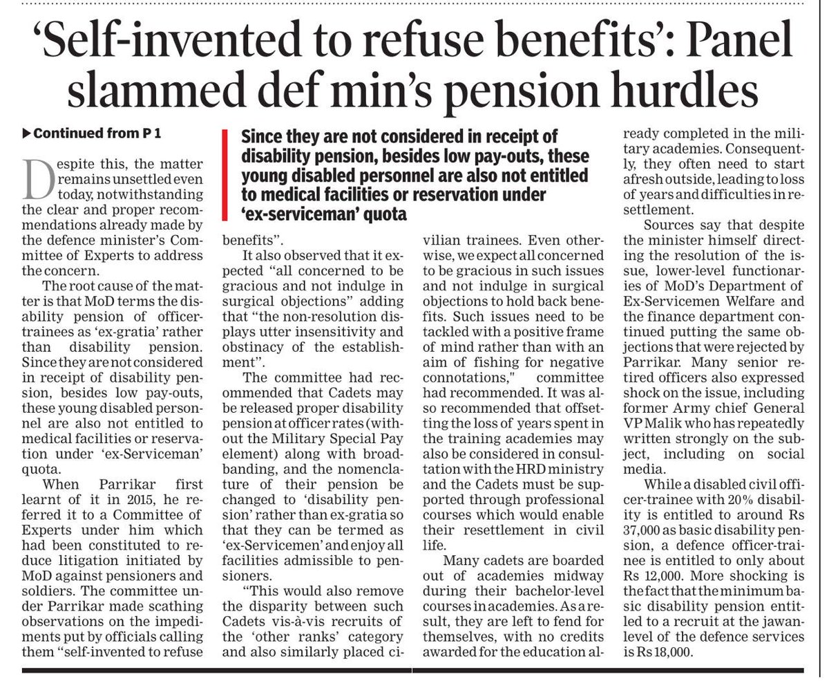 ajaysuraTOI's tweet image. What stands out is the persistent resistance of the MoD in rectifying the anomaly — an issue that had been effectively resolved nearly a decade ago by then defence minister #ManoharParrikar ⁦@Vedmalik1⁩ @SinghNavdeep⁩ ⁦@MajDPSingh⁩ ⁦@ChatyTheCheetah⁩