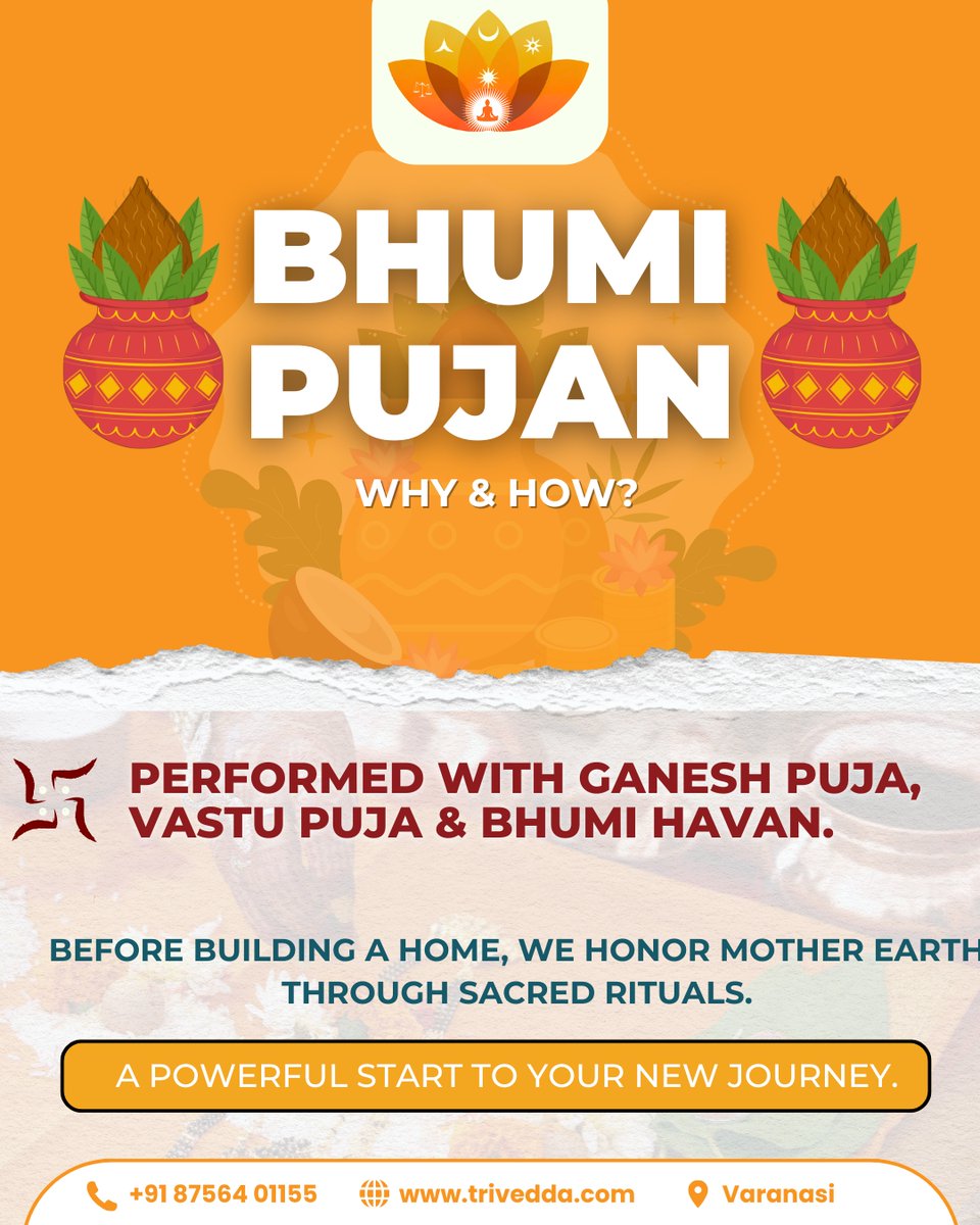 trivedda's tweet photo. Before laying the first brick, let’s honor Mother Earth with sacred rituals. 🌿✨
Bhumi Pujan – a divine beginning for your new home, performed with Ganesh Puja, Vastu Puja &amp; Bhumi Havan. 🏡🔥

#BhumiPujan #VastuShastra #SacredRituals #NewBeginnings #GaneshPuja #BhumiHavan https://t.co/VPek6veGiU
