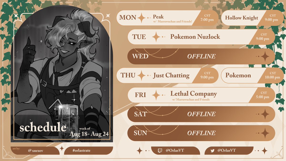 Orlas ๐๐ท (@orlasvt) on Twitter photo This week's schedule! (Sorry for putting it out a day late, I slept all day and stained a porch)
We have some collabs to celebrate my wonderful friend <a href="/marruwuchan/">โงโ๏ฝกห Marru ๐ฉธ๐Your Little Psycho</a> 's birthday this week and continuing the cursed runs of Pokรฉmon! (The game is cursed, I swear)
#Vtuber #ENVtuber This week's schedule! (Sorry for putting it out a day late, I slept all day and stained a porch)
We have some collabs to celebrate my wonderful friend <a href="/marruwuchan/">โงโ๏ฝกห Marru ๐ฉธ๐Your Little Psycho</a> 's birthday this week and continuing the cursed runs of Pokรฉmon! (The game is cursed, I swear)
#Vtuber #ENVtuber
