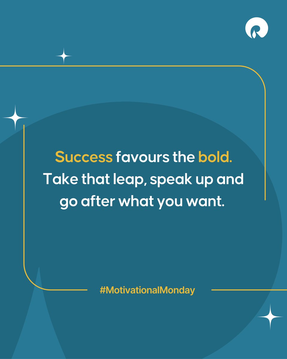 RILCampus's tweet photo. Brave decisions shape the brightest future.
Not reckless risks, but the courage to act, speak, and show up fully even when doubt whispers louder than certainty.
So take the leap. Say the thing. Try the idea.
#MotivationalMonday #RIL #Reliance #RILWayofLife #RiseWithReliance https://t.co/EKfY2QuxsZ