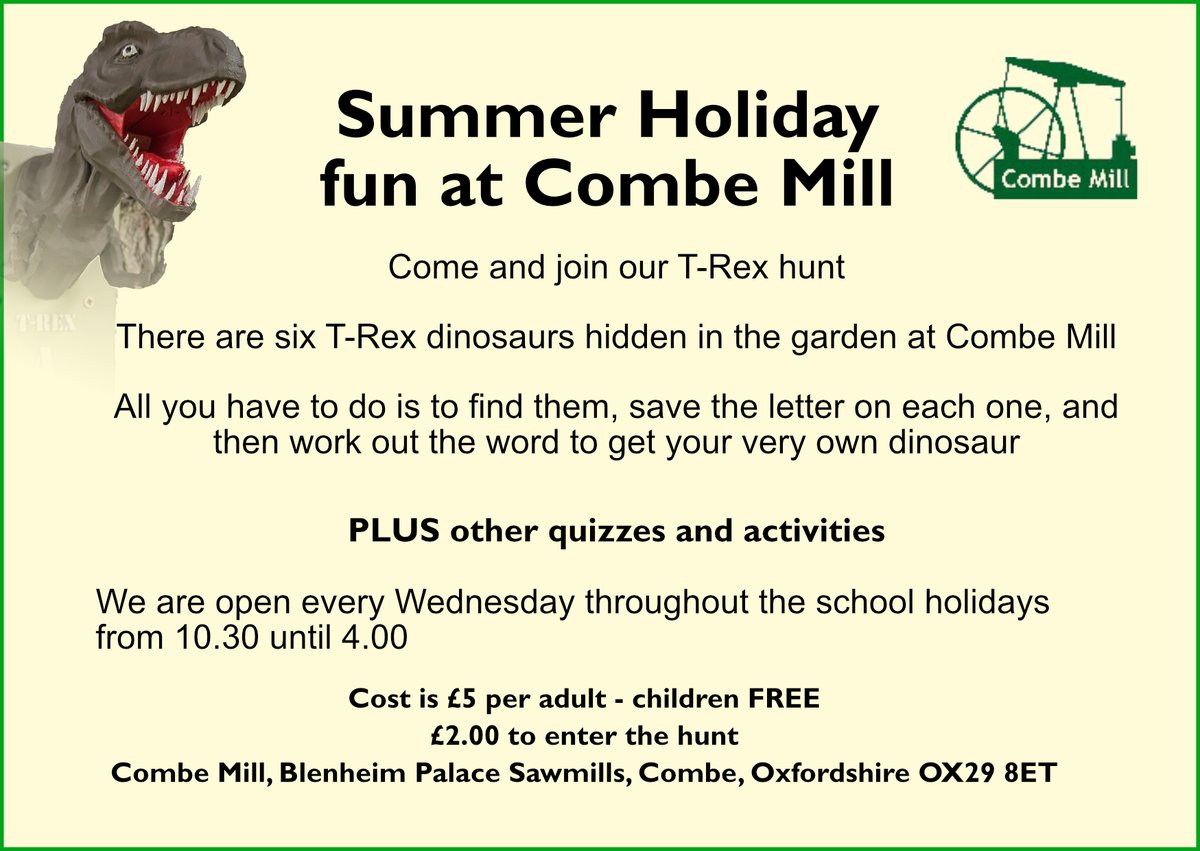 BookingsManager's tweet photo. The Mill is open every Wednesday from 10.30am, last entry 3.30pm. Non-steaming for self guided tours.  Beam Engine, Tools, Clocks &amp; much more. Volunteers including Blacksmiths Demonstrating.  Dinosaur &amp; Millie the Mill Cat Trails for younger visitors.  Tea Room  &amp; Gift Shop open. https://t.co/ZSjKoNjThe