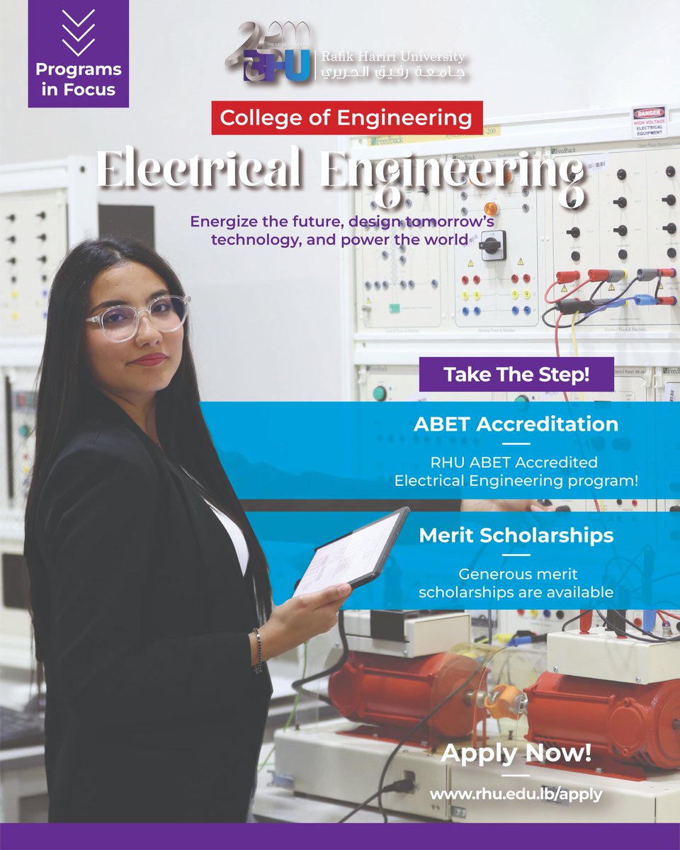 Energize the future, power the world! ⚡ Join RHU’s ABET-accredited Electrical Engineering program and lead the change. Fall 2025-26 admission is open: rhu.edu.lb/apply
#RHU #ElectricalEngineering #ABET #RHUforAll