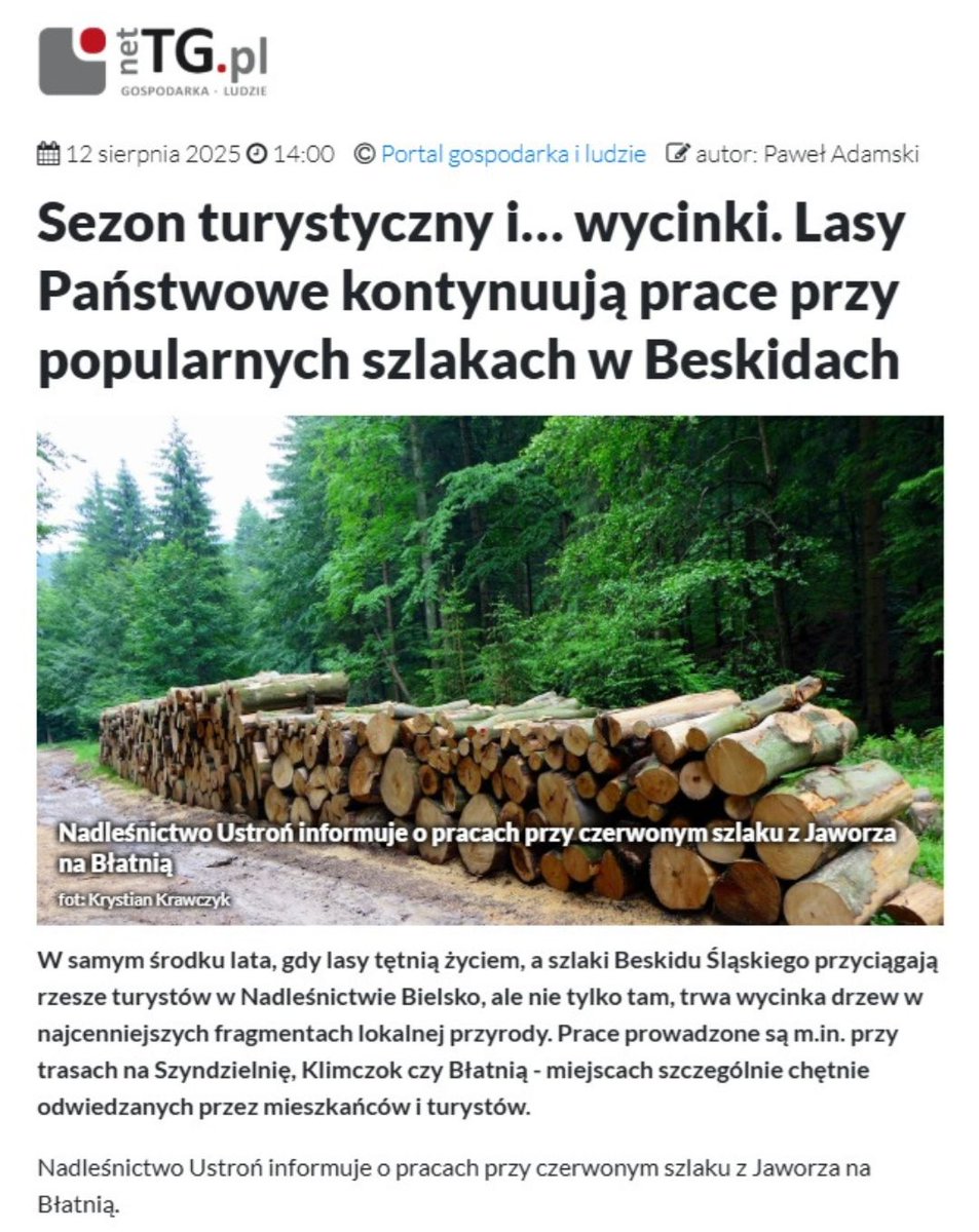 🥾Kto z Was chodzi po górach w Beskidzie Śląskim wie, jak na szlakach z roku na rok ubywa drzew.
#Wycinki trwają. Padły 100 i 150-letnie buki i jawory.
Wbrew apelom naukowców, mieszkańców i samorządowców.
Leśnicy🛑teraz kontynuują wycinki m. in. na szlakach na Szyndzielnię i