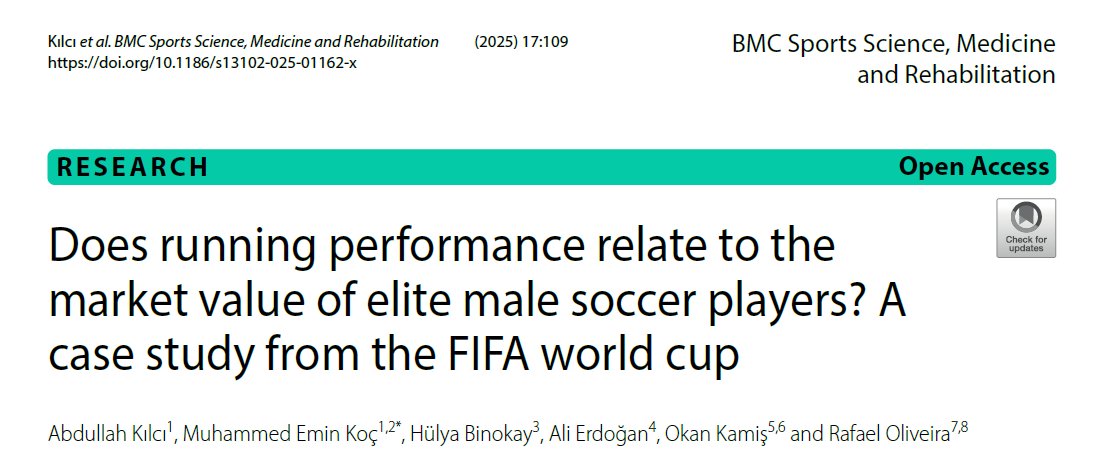 abdullahkilci89's tweet photo. - Does running performance predict the market value of elite male soccer players?

- In this study, we examined whether running performance relates to the market value of elite male soccer players.

https://t.co/prn8sHXg41

@SpringerNature #WorldCup #soccer #runningdistance https://t.co/0UMDtf8qKO