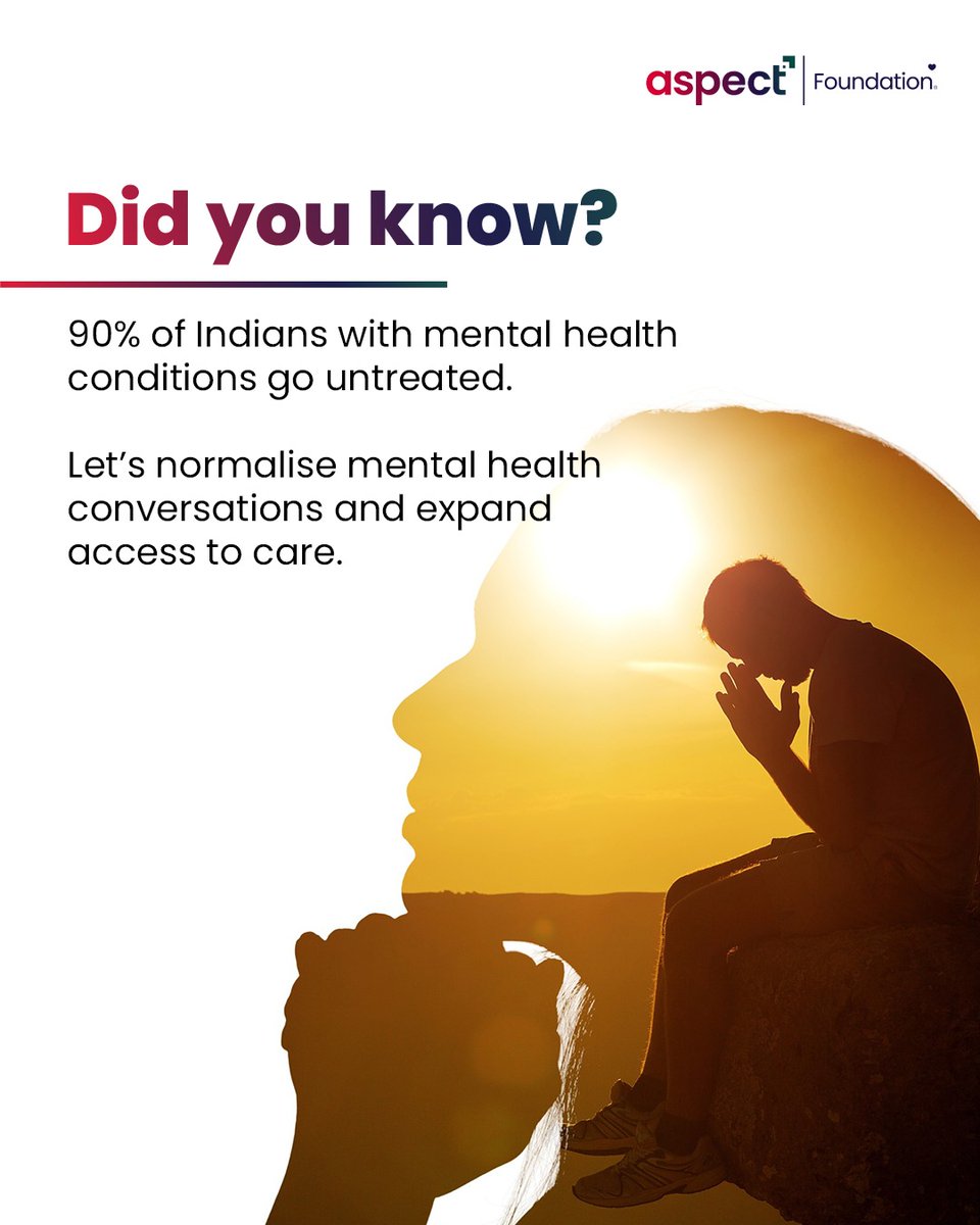 AspectFndn's tweet photo. Mental health is just as important as physical health, yet 90% of those affected in India go untreated. It’s time we normalise these conversations, break the stigma, and ensure everyone has access to the care they need.
#AspectFoundation #MentalHealth #Awareness https://t.co/1IlYNfOXmX