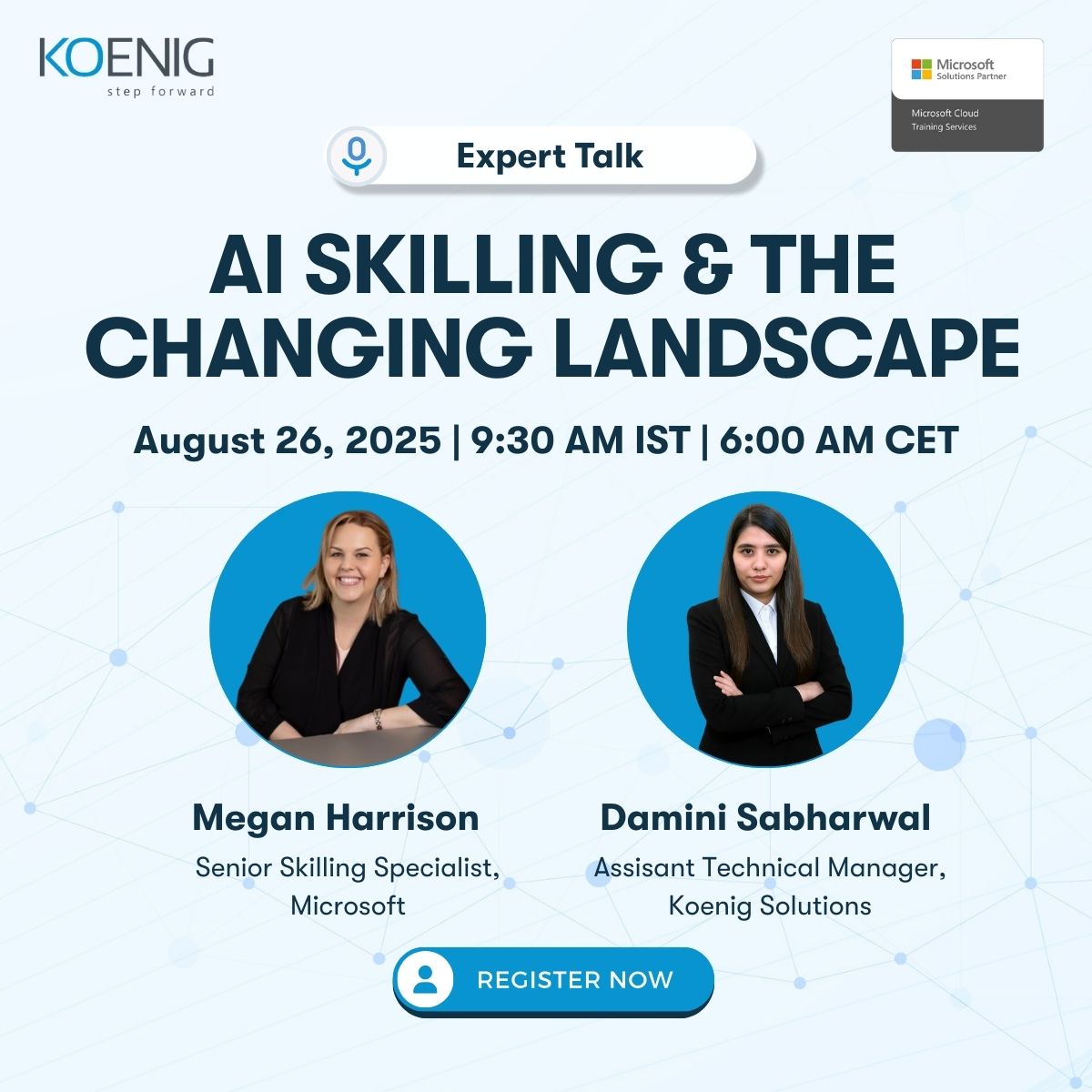 Join Megan Harrison, Senior Skilling Specialist at <a href="/Microsoft/">Microsoft</a>, and Damini Sabharwal, Assistant Technical Manager at <a href="/KoenigSolutions/">Koenig Solutions</a>, for a session on "AI Skilling &amp; the Changing Landscape."

Sign up now: koenig-solutions.com/ai-skilling-ch…

 #KoenigTraining #StepForward #GetCertified