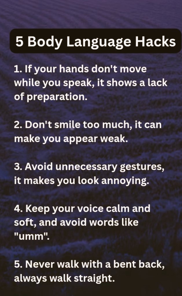 AspirantsBooks's tweet image. 5 Body language Hacks); 

#LanguageLearning #Speak #weak