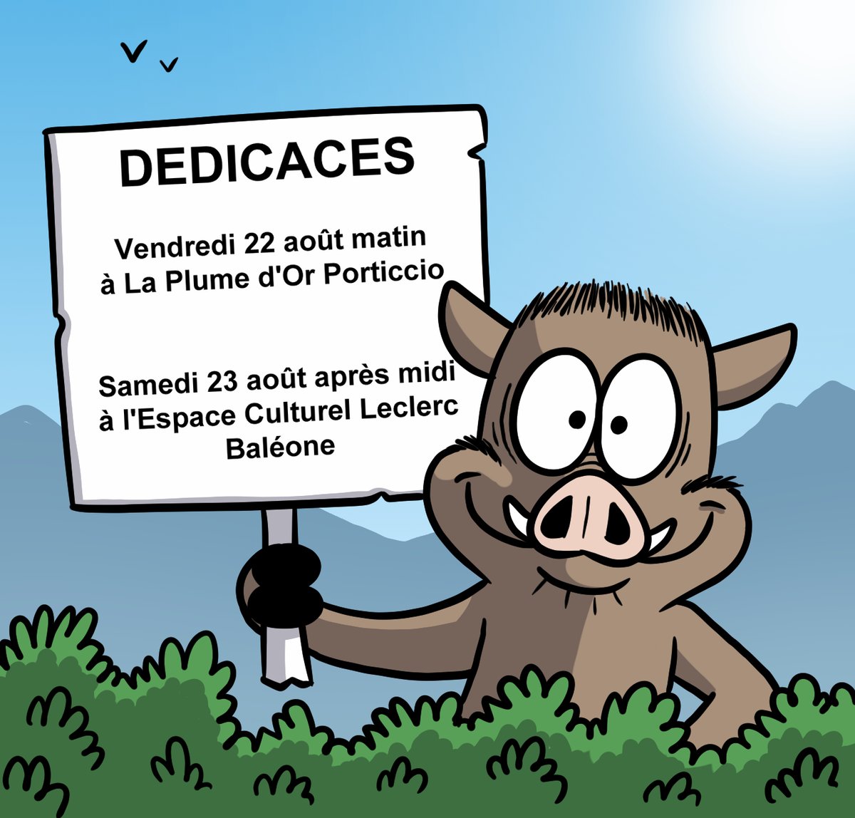 Les dernières séances de dédicace de l'été 🐗

👉 Le 22 août à 9h30 à La plume d'Or à Porticcio

👉 Le 23 août à 14h à l'Espace Culturel Leclerc Baléone

#bd #corse #razorbacu