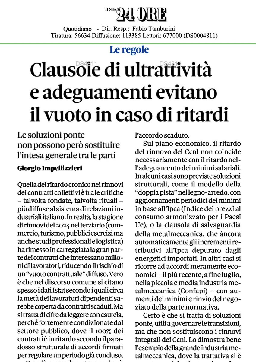 Scadenze e rinnovi contrattuali tra regole giuridiche e prassi contrattuali. Sul <a href="/sole24ore/">IlSole24ORE</a> di oggi una efficace analisi tecnica di <a href="/giorgioimpe/">Giorgio Impellizzieri</a> che sintetizza le rilevazioni del rapporto @ADAPTland sulla contrattazione collettiva in Italia