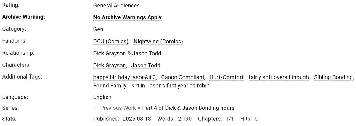 New fic dropped for Jason's birthday :D! archiveofourown.org/works/69415321
<3
#JasonTodd #DickGrayson #Robin #Nightwing #DC