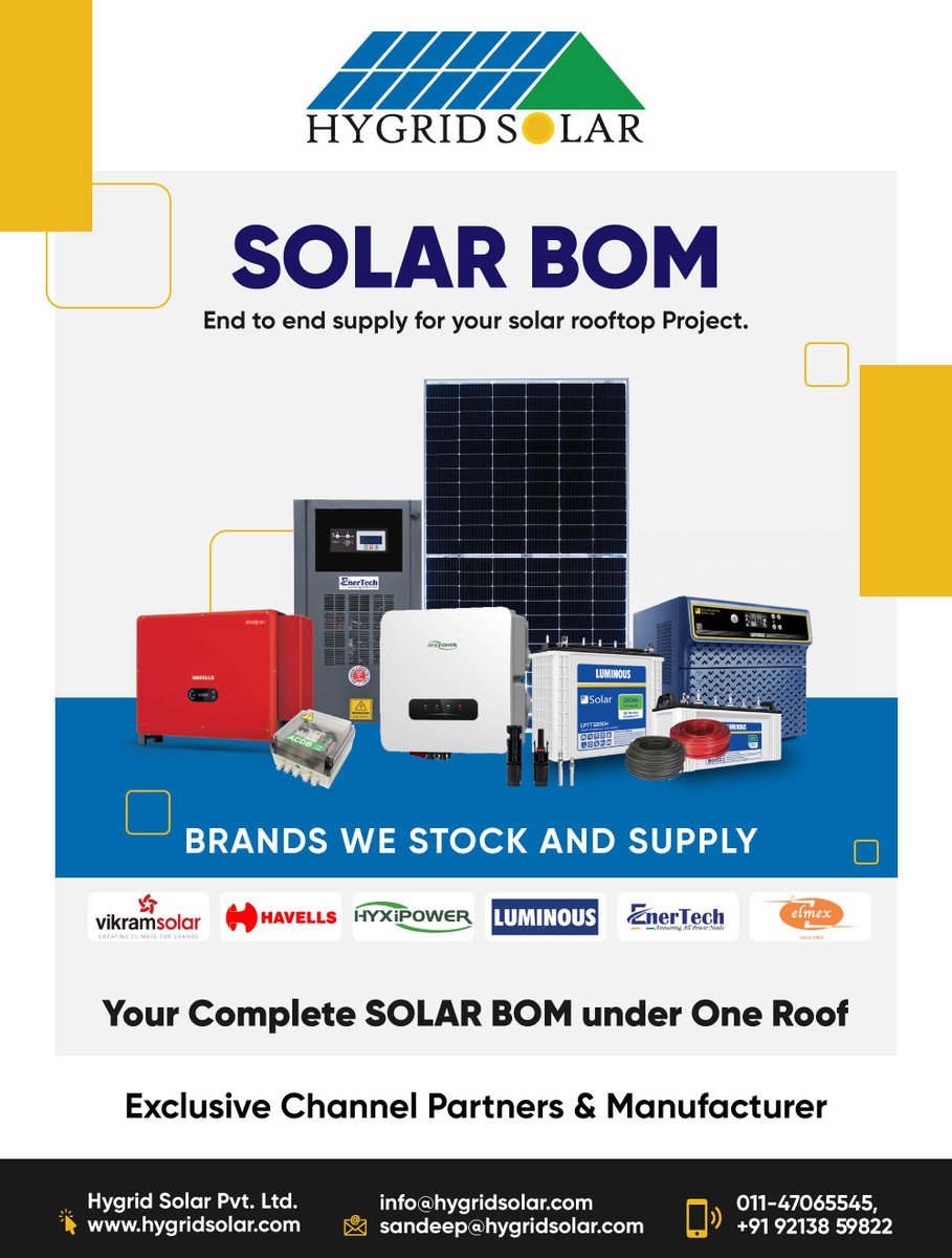 hygrid_solar's tweet photo. Your Complete Solar BOM under one Roof !!

HYGRID SOLAR PVT. LTD.
ph: 011-47065545
mail: info@hygirdsolar.com
visit: https://t.co/MRe4jy9ZLM

#hygridsolar pvt. ltd. #solarBOM #solarbom #BOM #solarbom #balanceofsystem #solarEPC #havells #enertech #vikramsolar #vikramsolarpanel https://t.co/A82gXeDuYy