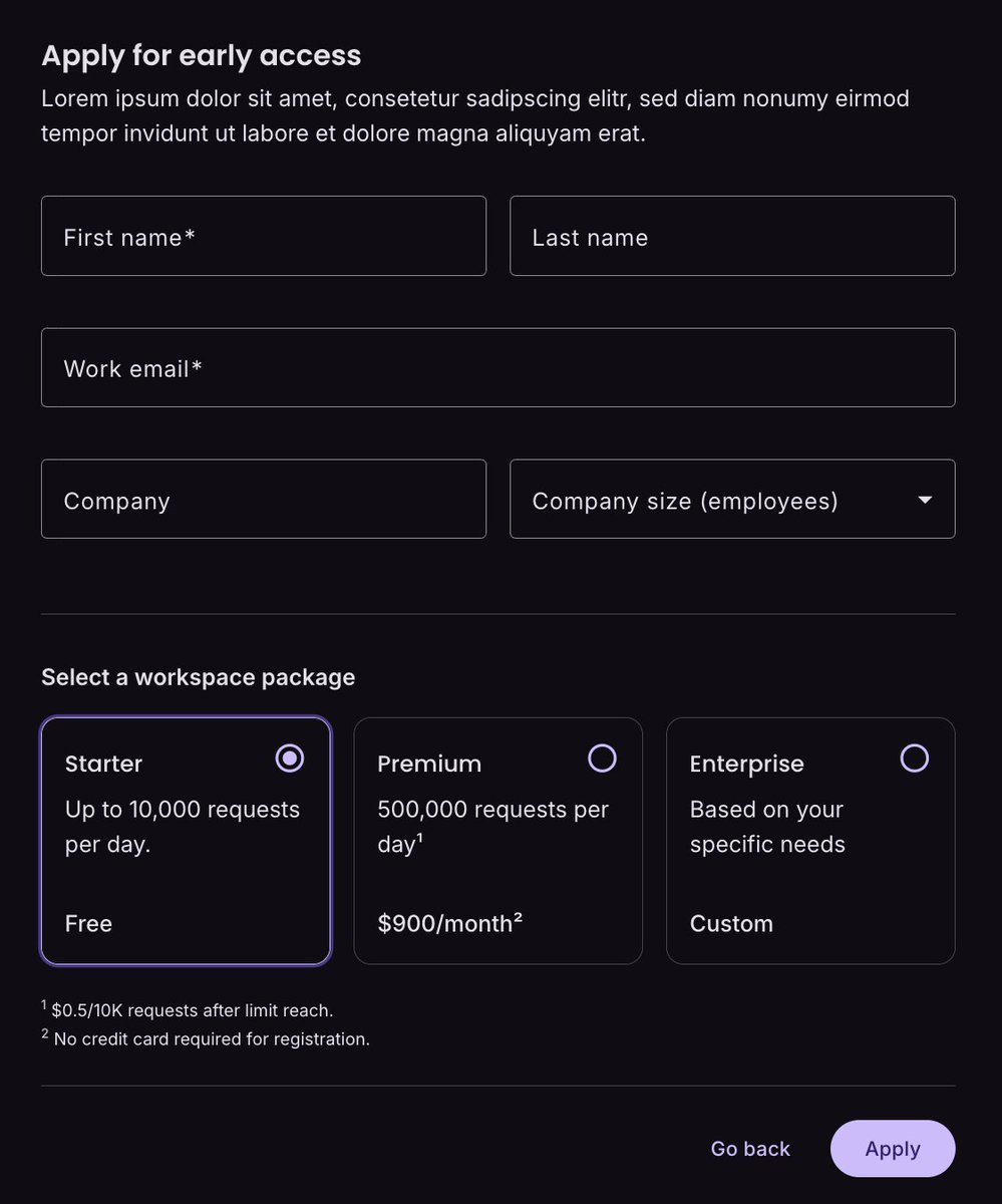 Launching a new product or beta? 🚀

Our "Form Layout 4" block is the perfect "early access" page. It captures user info and lets them select a plan of interest to help you qualify leads from day one.

See it in light &amp; dark mode: ui.angular-material.dev/blocks/applica…

#Angular #SaaS #Startups