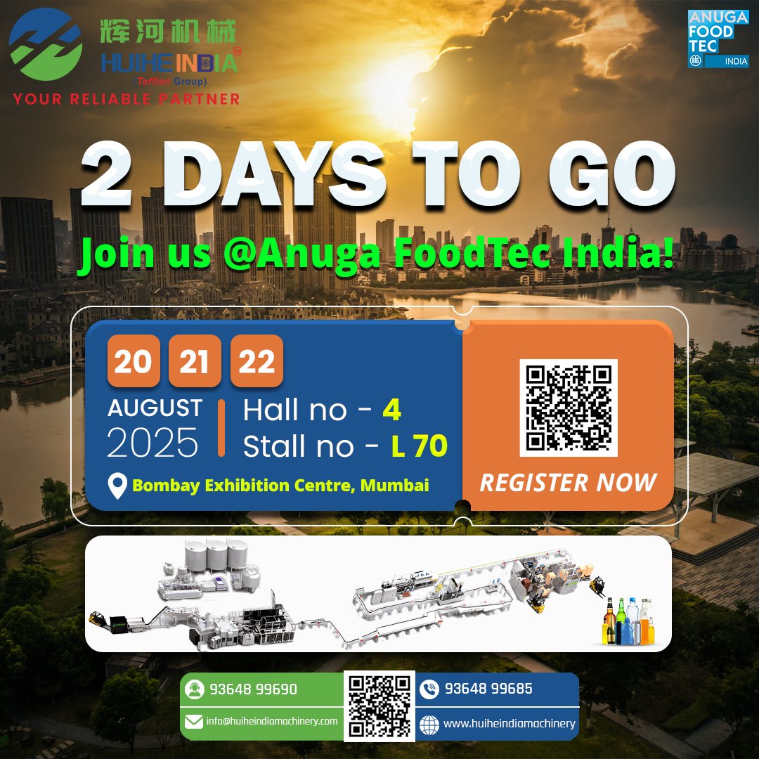 HuiheIndia's tweet image. #HuiheIndia at Anuga FoodTec India 2025 – See You in Mumbai!
#AnugaFoodTec #ProcessingSolutions #PackagingSolutions #Oneroofsolution #FoodAndBeverage #TurnkeySolutions #BeverageTech #MeetUsInMumbai #SustainablePackaging #BeverageInnovation #CombiBloc #Automation #TurnkeyProject