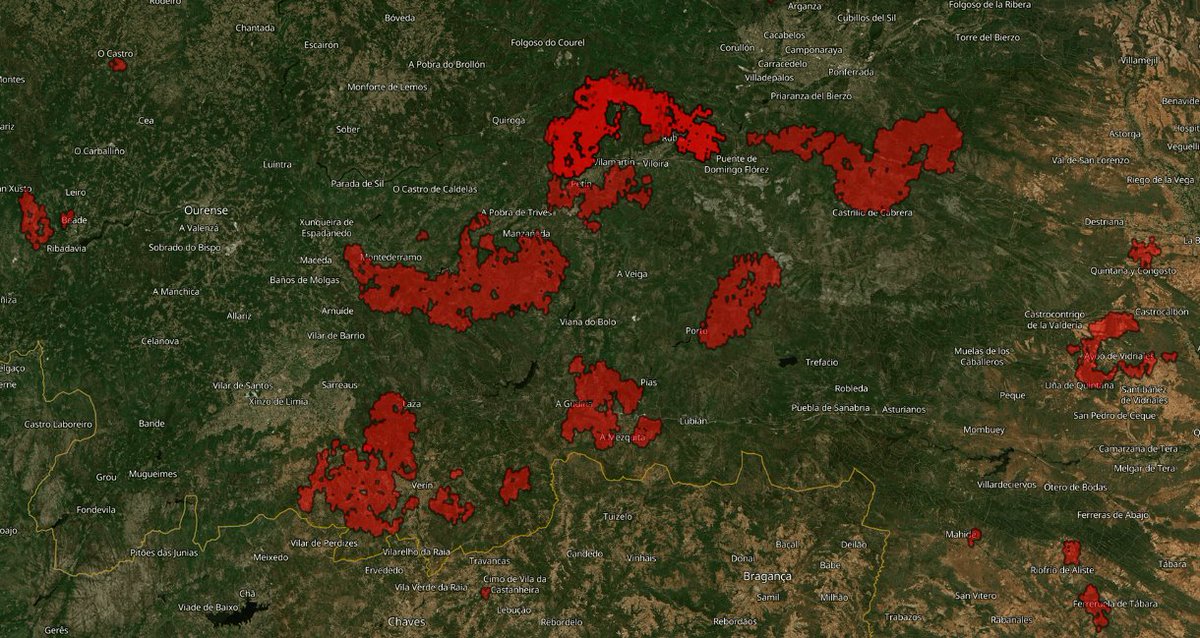 🚒Case o 9% da superficie da provincia de Ourense foi arrasada polas  lapas, que seguen poñendo en perigo núcleos de poboación, cortando  estradas e vías e provocando confinamentos praza.gal/acontece/60000…