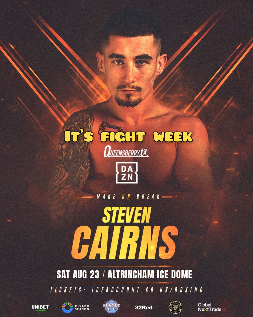 BoxingTicketsNI's tweet photo. It's Fight Week in Altrincham 

Steven Cairns and Eoghan Lavin are both in action on the #RaffertyChamberlain at Planet Ice 

Cairns (11-0) takes on Kirk Stevens (7-4-1) over 8 rounds in a lightweight contest 

Lavin (5-0) takes on Omir Rodriguez (15-28-1) over 6 rounds in a Middleweight contest