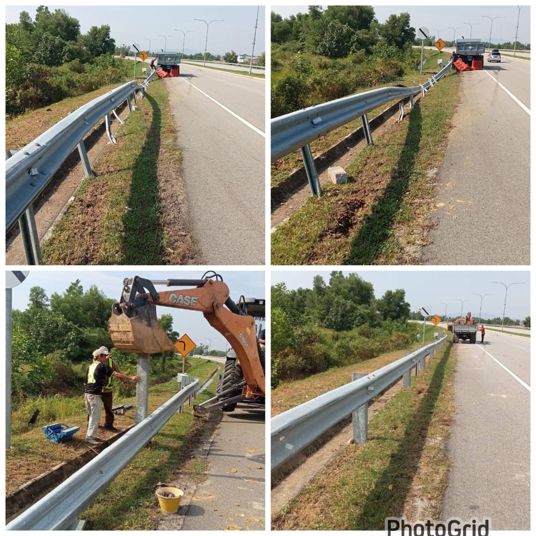 Pasukan Depot Jalan Negeri <a href="/JKR_KT/">JKR Kuala Terengganu</a> membaiki guardrail di Laluan FT03 (KT Bypass - Tok Adis - Durian Burung) yang rosak akibat dilanggar kenderaan.
Keselamatan pengguna jalan raya menjadi keutamaan.

#iamJKR
<a href="/IPJKR_Official/">JKR Malaysia Rasmi</a>
<a href="/JKRTerengganu/">JKR Terengganu</a>
<a href="/HasliJKR/">Hasli Ibrahim (Ir. Dr.)</a>
<a href="/asharimuda/">ashari</a>