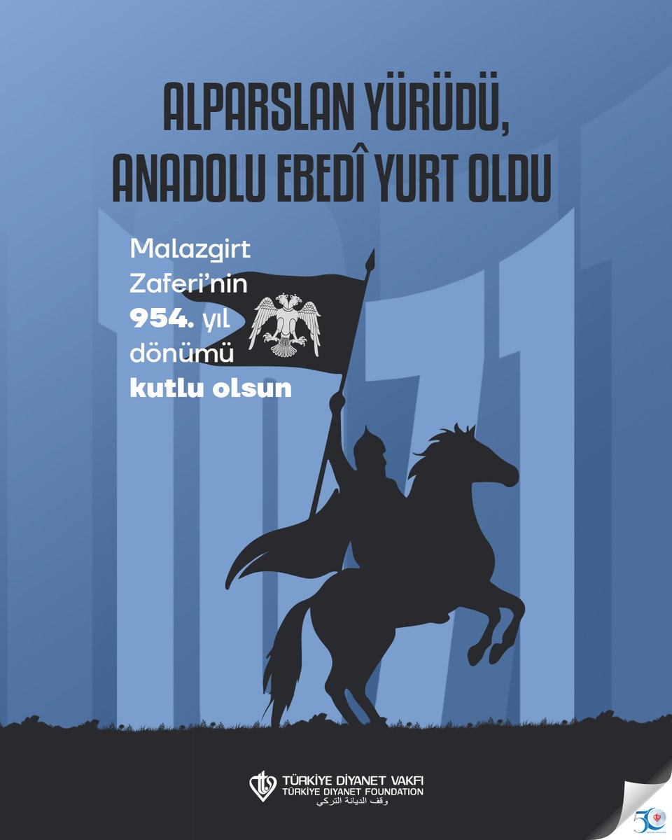 Şanlı tarihimizin dönüm noktalarından Malazgirt Zaferi’nin kahramanı Sultan Alparslan ve cesur ordusunu rahmetle anıyoruz.

#MalazgirtZaferi1071