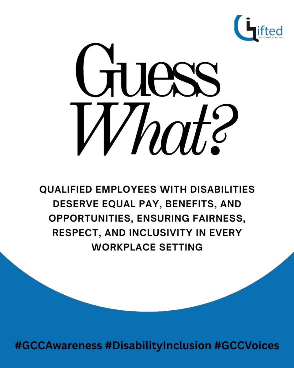 According to Article 9 of the UNCRPD, qualified employees with disabilities have the right to the same terms &amp; conditions of employment as their colleagues. This includes equal pay, benefits, compensation and allowances, just like everyone else. #GCCAwareness #DisabilityInclusion
