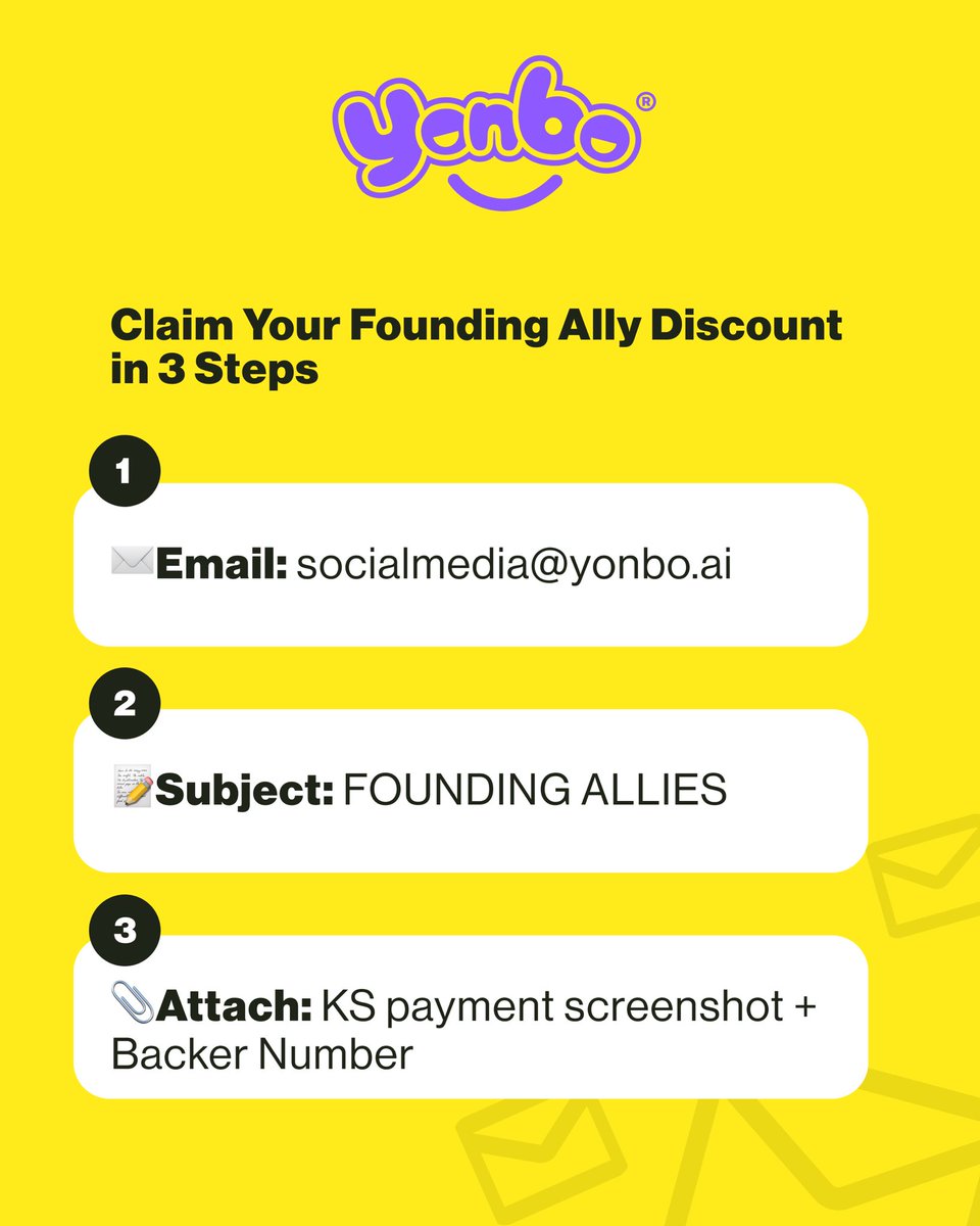 Yonbo_ai's tweet photo. 🌟 SPECIAL ANNOUNCEMENT FOR OUR FOUNDING ALLIES 🌟
Yonbo Kickstarter backers - your exclusive discount is ready!
📩 Email socialmedia@yonbo.ai with subject: FOUNDING ALLIES
📎 Include:
Backer number
Payment screenshot
Original package choice
We’ll verify and send your personal discount code within 3 working days!
💡 Pro tip: The sooner you email, the sooner you’ll get your link!
#yonbo  #Kickstarter