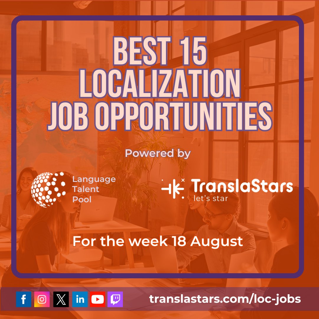 🔥 #Localization 𝗧𝗮𝗹𝗲𝗻𝘁 𝗪𝗮𝗻𝘁𝗲𝗱!
💡 Your next #career move could be here!
🌍 Look for your next localization job across Europe, Americas &amp; APAC in our #jobs page: translastars.com/loc-jobs
🎓 Upskill: translastars.com