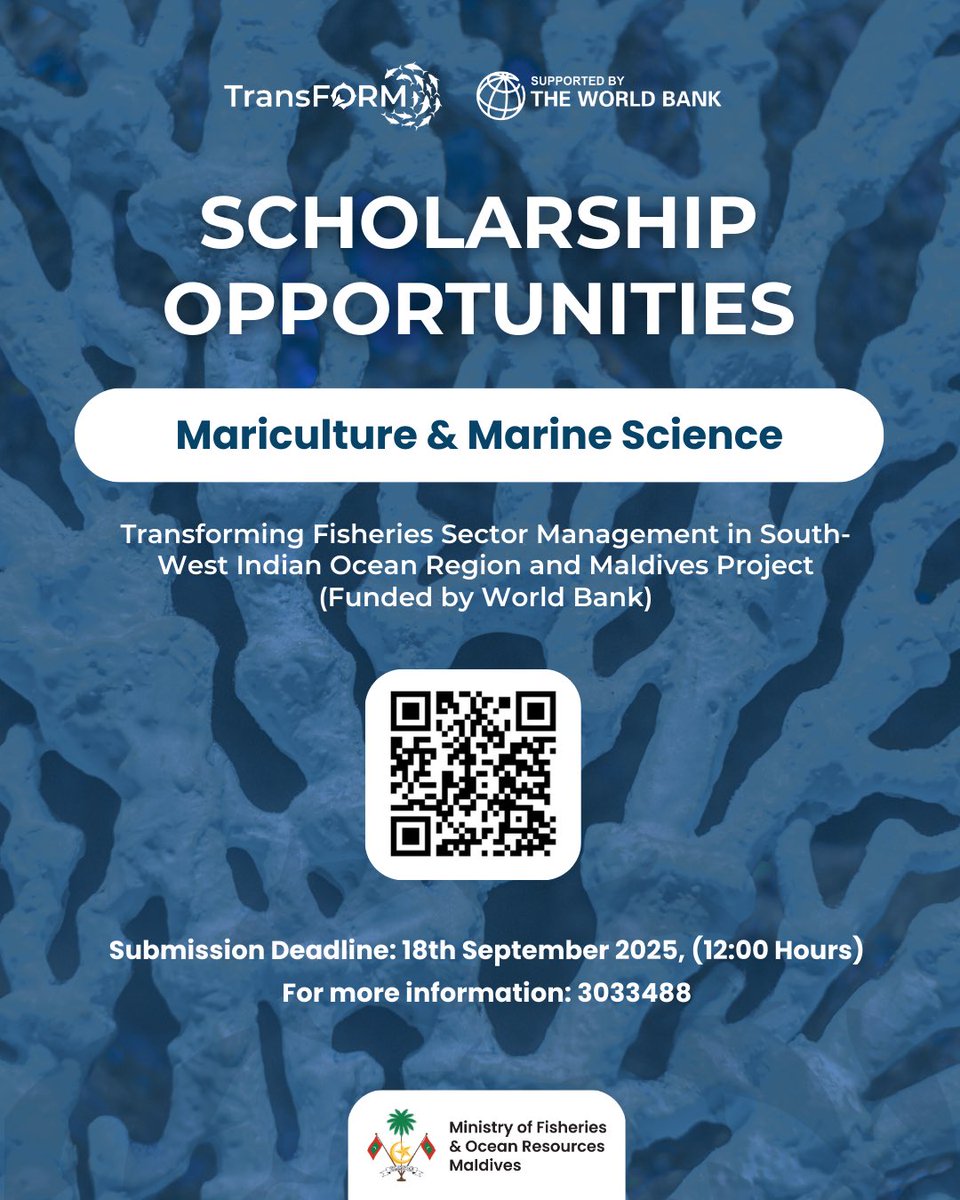 MFORmv's tweet image. Scholarship Opportunities in Mariculture &amp;amp; Marine Science!

The Ministry, with support from the TransFORM Project, is pleased to announce a call for applications for THREE International Scholarship Opportunities in Mariculture and Marine Science. The scholarships are available…