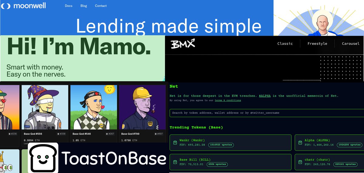 cheqlet โ๏ธ๐ (@whalestacking) on Twitter photo ๐ฆ What to add? ๐ฆ
Bluechip:
$WELL โก๏ธ @moonwelldefi
New, fun, deep liquidity, real utility:
$MAMO โก๏ธ @mamo_agent
Massive potential cooking:
$BMX โก๏ธ @bmxdefi
Microcaps:
$ALPHA โก๏ธ<a href="/netprotocolapp/">Net Protocol</a>
$WANKR โก๏ธ<a href="/mrpapawheelie/">Papa Wheelie</a>
$TOAST โก๏ธ<a href="/toastonbase/">Toast</a>
$TYBG โก๏ธ <a href="/tybasegod/">Base God</a> ๐ฆ What to add? ๐ฆ
Bluechip:
$WELL โก๏ธ @moonwelldefi
New, fun, deep liquidity, real utility:
$MAMO โก๏ธ @mamo_agent
Massive potential cooking:
$BMX โก๏ธ @bmxdefi
Microcaps:
$ALPHA โก๏ธ<a href="/netprotocolapp/">Net Protocol</a>
$WANKR โก๏ธ<a href="/mrpapawheelie/">Papa Wheelie</a>
$TOAST โก๏ธ<a href="/toastonbase/">Toast</a>
$TYBG โก๏ธ <a href="/tybasegod/">Base God</a>