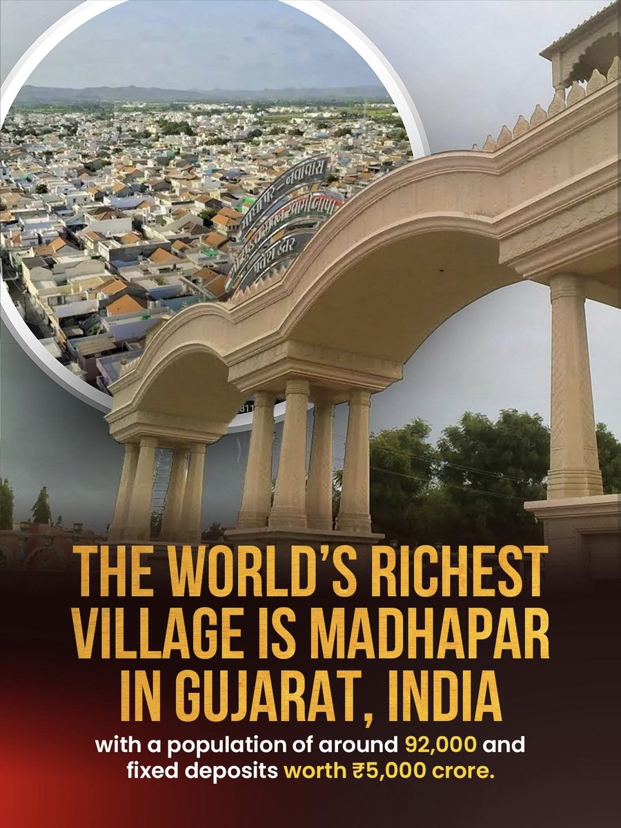 RRDMediaa's tweet photo. Madhapar, Gujarat: World’s richest village with ₹7,000cr in 17 banks! NRIs fuel growth, modern amenities rival cities, tradition meets prosperity. #madhapar https://t.co/wu8DbTnMlJ