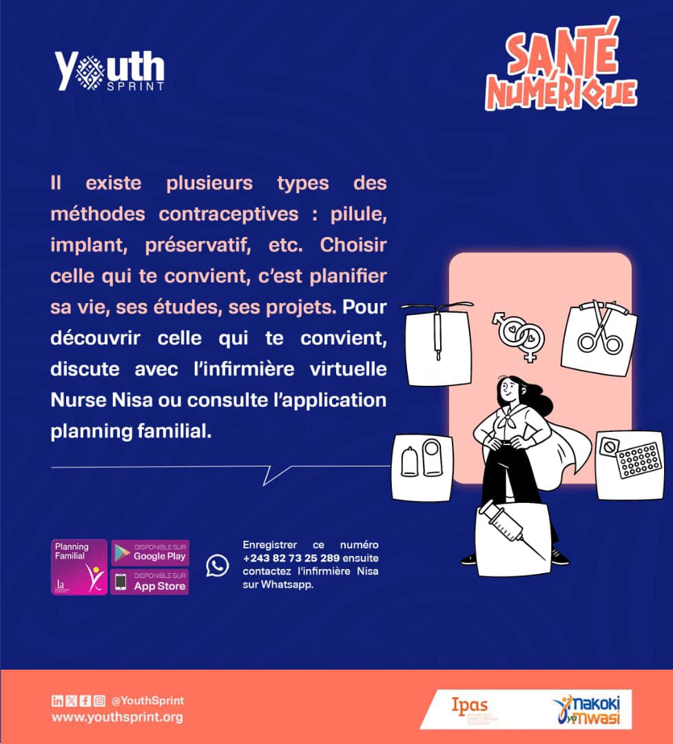 Chadrack Kanyinda (@chadrackck1204) on Twitter photo 💡 Pilule, implant, préservatif… Choisir ta méthode contraceptive, c’est choisir ton avenir.
👩⚕️ Discute avec Nurse Nisa ou explore l’app Hesperian
📲 Besoin d’infos fiables ? Télécharge Hesperian maintenant. #SANTENUMERIQUE #CTSNEXUS
<a href="/YouthSprint/">YOUTH SPRINT</a>
<a href="/Youthfim/">Youth forum on MDGs and ICPD/ ODD</a> 💡 Pilule, implant, préservatif… Choisir ta méthode contraceptive, c’est choisir ton avenir.
👩⚕️ Discute avec Nurse Nisa ou explore l’app Hesperian
📲 Besoin d’infos fiables ? Télécharge Hesperian maintenant. #SANTENUMERIQUE #CTSNEXUS
<a href="/YouthSprint/">YOUTH SPRINT</a>
<a href="/Youthfim/">Youth forum on MDGs and ICPD/ ODD</a>